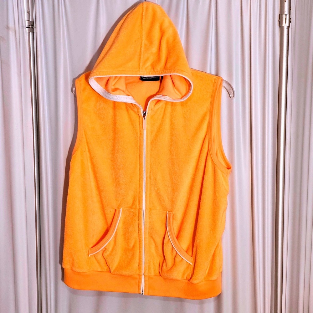 Catalina Vintage Apricot Orange Terrycloth Zip-Up Hooded Beach Cover-Up Top